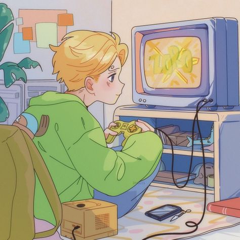 Playing some video games! Nintendo Switch Art Drawing, Sitting At Computer Drawing, Playing Video Games Reference, Chibi Playing Video Games, Person Playing Video Games Reference, Character Playing Video Games, Someone Playing Video Games, Friends Playing Video Games Aesthetic, Playing Video Games Illustration