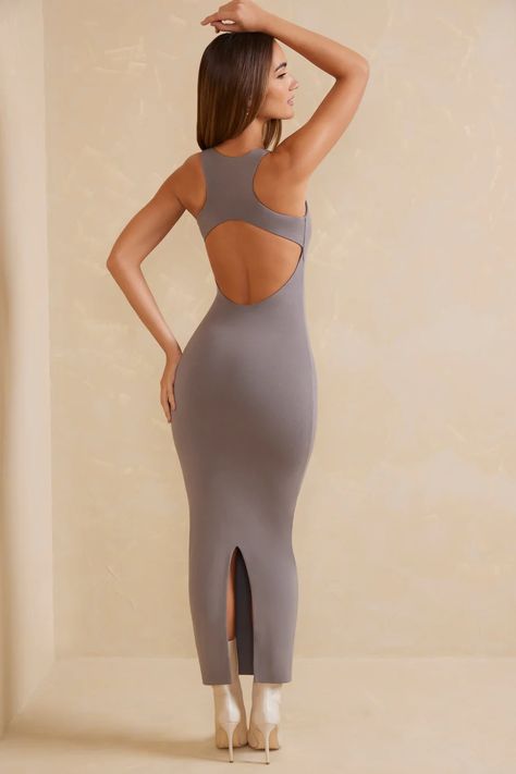 TIDAM
Open Back Racer Neck Maxi Dress Spring Outfits Dresses, Oh Polly Dresses, Black Backless Dress, Fishtail Skirt, Modal Fabric, Grey Maxi Dress, Going Out Dresses, Design Minimalista, Embellished Dress