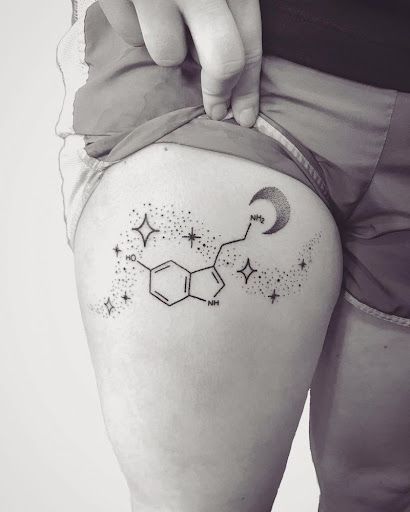 Dopamine Serotonin Tattoo, Estrogen Chemical Structure Tattoo, Serotonin Space Tattoo, Serotonin Molecule Tattoo Flower, Seratonin Small Tattoo, Serotonin Tattoos Creative, Estrogen Molecule Tattoo, Serotonin Tattoos For Women Flower, Oxytocin Tattoo