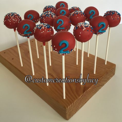 Thomas the Train theme cake pops Train Cake Pops, Thomas The Train Cake Pops, Thomas Train Cake, Train Birthday Cake, Birthday Cake Pops, Train Cake, Train Theme, Second Birthday Ideas, Train Birthday