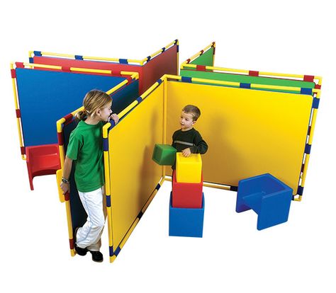 Use these colorful panels as partitions and play spaces! Rest Time Activities, Daycare Furniture, Preschool Furniture, Outdoor Panels, Separate Room, Sliding Room Dividers, Wooden Room Dividers, Rest Time, Red Panels