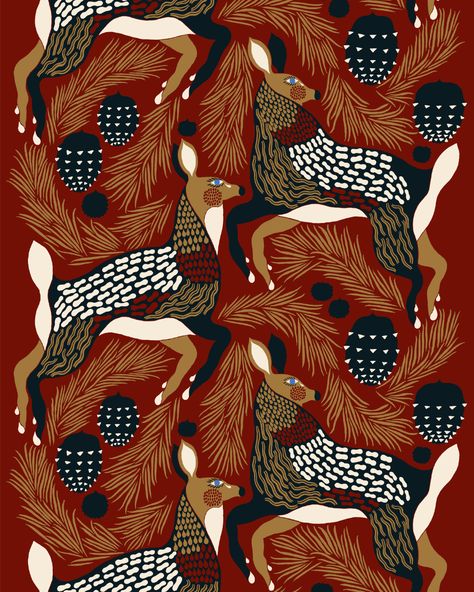 Peura / Maripedia Pattern - Marimekko Marimekko Fabric, Deer Pattern, Types Of Curtains, Whitetail Deer, Fabric Online, Helsinki, Original Prints, Large Prints, Recycled Cotton