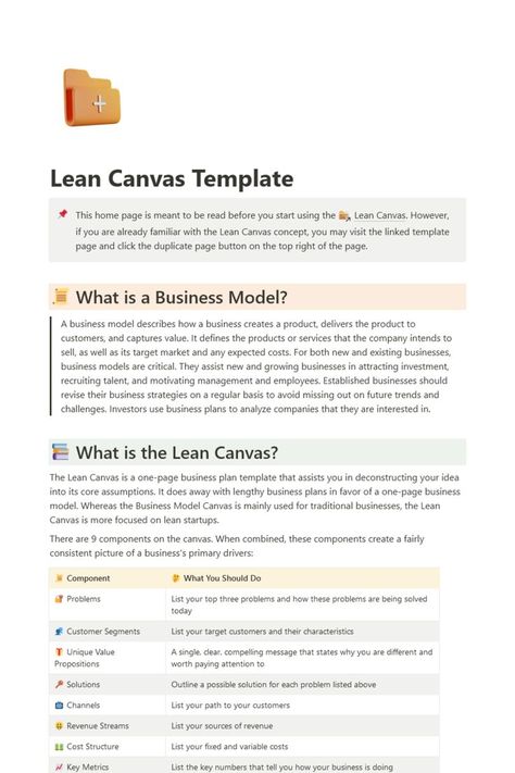 With this notion template make your startup business model in 20 minutes. This notion lean canvas model is a one-page business plan that replaces a lengthy & tedious one. It includes- a Lean canvas template, a Quick start guide, Lifetime updates & access. It is a quick, efficient & straightforward plan which is free to Download. Click now. 💊👇 Lean Canvas, One Page Business Plan, Startup Business Plan Template, Canvas Template, Template Notion, Startup Business Plan, Lean Startup, Quick Start Guide, Small Business Organization