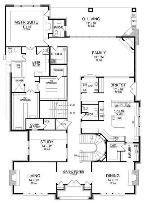 Kitchen With Breakfast Nook Floor Plan, 5 Bedroom House Floor Plan With Elevator, Kitchen Separate From Living Room Floor Plan, 5 Bedroom Floor Plans One Level, Best Living Room Layout, Living Room Layout Ideas, Room Layout Ideas, Kitchen Floor Plan, Living Room Floor Plans