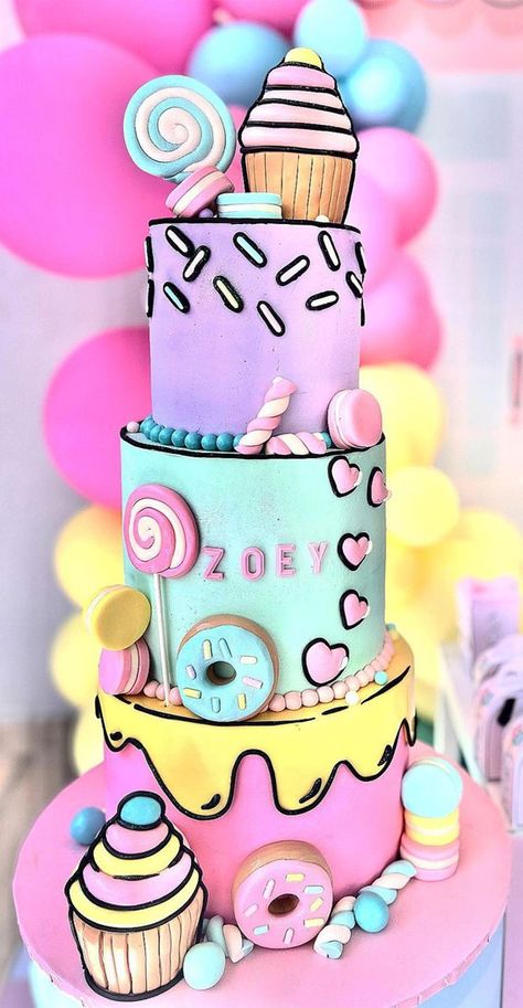 cartoon cake, comic birthday cake, birthday cake, birthday cake ideas, cartoon birthday cake, birthday cakes Rainbow High Doll Birthday Cake, Sweets Themed Birthday Cake, Instagram Cake Design, Birthday Cake For 7 Yrs Old Girl, Cake For 10th Birthday Girl, 3d Birthday Cakes, Cakes For 10th Birthday Girl, Birthday Cake For 10 Yrs Old Girl, Cakes For 11th Birthday Girl