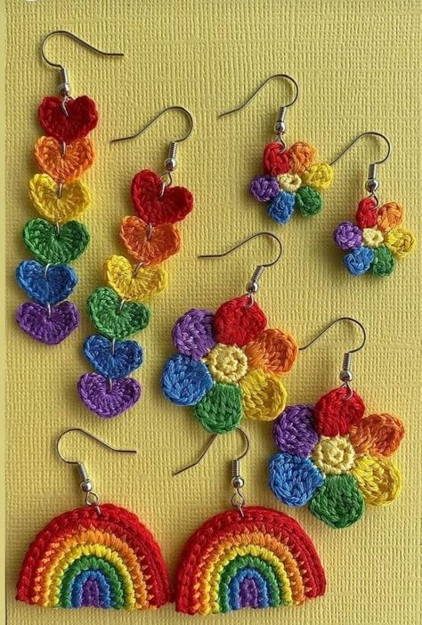 Pride Crochet Earrings, Crochet Pride Accessories, Rainbow Crochet Earrings, Crochet Patterns Earrings, Crocheted Earrings Pattern Free, Pride Crochet Projects, Crochet Earrings Free Pattern Easy, Pride Crochet Ideas, Free Crochet Earring Patterns