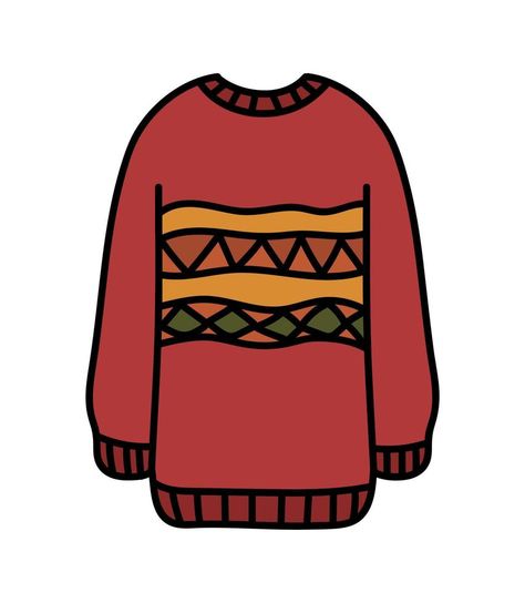 Cozy autumn doodle red sweater isolated. Hand drawn vector autumn illustration clip art Cartoon Sweater Drawing, Jumper Illustration, Jumper Drawing, Sweater Doodle, Sweater Illustration, Autumn Doodles, Inktober 2024, Illustration Clip Art, Art Clip