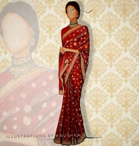 Deepika Sabyasachi, Sarees Illustration, Indian Saree Illustration, Sari Drawing, Saree Fashion Illustration, Deepika Padukone In Sabyasachi, Saree Illustration, South Saree, Campfire Drawing