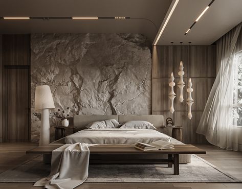 𝐕𝐈𝐋𝐋𝐀 𝐋𝐀𝐍𝐃𝐒𝐂𝐀𝐏𝐄 𝐃𝐄𝐒𝐈𝐆𝐍 on Behance Modern Villa Bedroom, Luxury Japandi, Small Luxury Bedroom, Behance Bedroom, Modern Hotel Room Design, Bedroom Behance, Dark Luxury, Modern Hotel Room, Architectural Design Studio