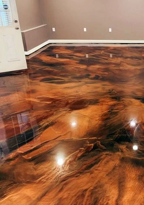 Hunting Man Cave Ideas Rustic, Unique Concrete Floors, Home Bar Flooring Ideas, Epoxy Floor Wood Look, Rustic Epoxy Floor, Epoxy Resin Flooring Ideas, Poxy Flooring Kitchen, Epoxy Floors In Home Kitchen, Concrete Epoxy Floors In House