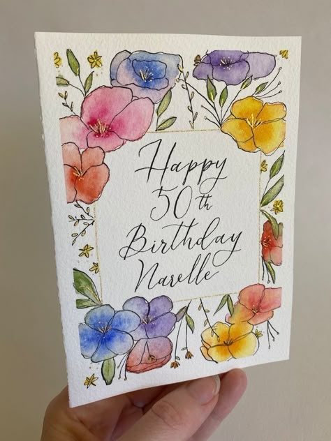 Diy Birthday Cards For Grandma Creative, Cards For Mums Birthday Handmade, Detailed Birthday Card, Drawing For Grandma Birthday, Birthday Gift Grandma, Birthday Card Ideas Floral, Diy Mum Birthday Card, Watercolour Cards Birthday, Mum Birthday Cards Handmade