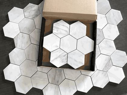 Carrara Pietra Hexagon Honed 5 Inch Mosaic Floor and Wall Tile Mosaic Floor, Mosaic Flooring, Floor And Wall Tile, Wall Tile, Master Bath, Preston, Wall Tiles, Reno, Mosaic