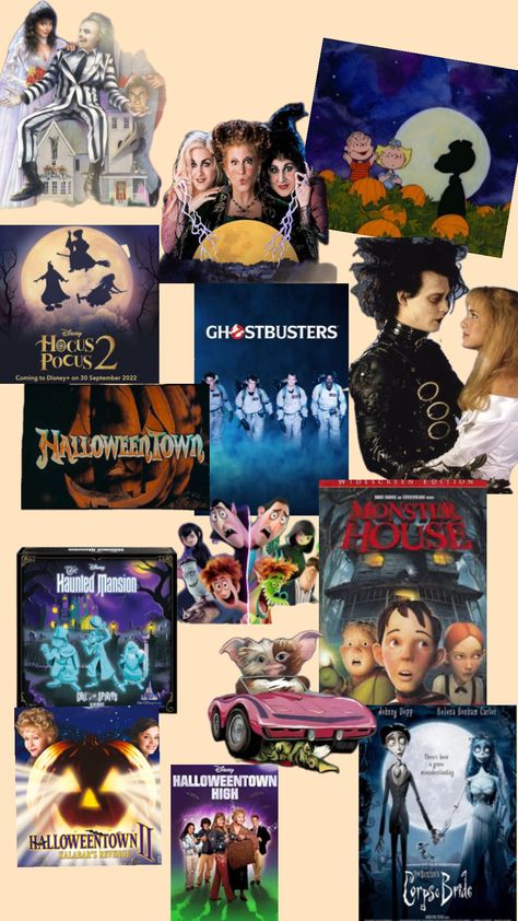 Spooky movies to watch on Halloween 🎃 2000s Halloween Movies, Halloween Movies And Shows, Disney Halloween Movies List, Halloween Watch List, Halloween Movies Aesthetic, Halloween Night Movie, Movies To Watch On Halloween, Halloween Movie Characters, Halloweentown High