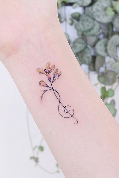 33 Delicate Wrist Tattoos For Your Upcoming Ink Session | Page 8 of 9 Small Music Tattoos, Treble Clef Tattoo, Wrist Tattoos Girls, Shape Tattoo, Music Tattoo Designs, Small Wrist Tattoos, Disney Tattoo, Wrist Tattoos For Women, Music Tattoo