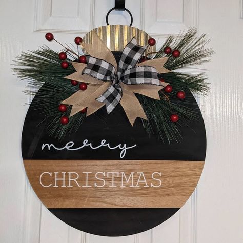 Christmas Door Knocker, Matching Door Hanger And Porch Sign, Chrismas Door Signs, Seasonal Front Door Signs, Stacked Pumpkin Door Hanger Wooden, Country Christmas Door Hanger, Christmas Signs Circle, Merry Christmas Door Hangers Wooden, Neutral Christmas Door Hanger