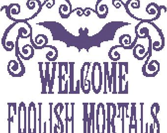 Welcome Foolish Mortals, Foolish Mortals, Black And White Symbols, Dmc Floss, Counted Cross Stitch Patterns, Counted Cross Stitch, Cross Stitch Pattern, Le Point, Stitch Pattern