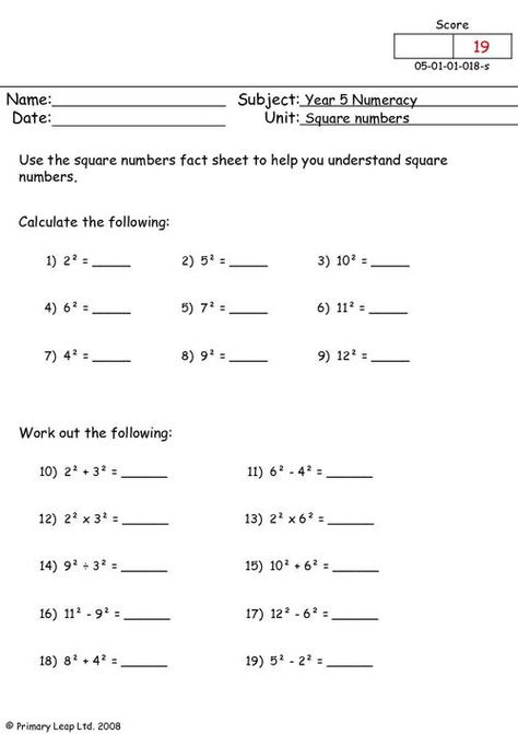 6th Grade Spelling Words, Year 6 Maths Worksheets, Year 7 Maths Worksheets, Year 5 Maths Worksheets, Year 5 Maths, Primary Worksheets, Square Numbers, Factoring Quadratics, Grade 5 Math Worksheets