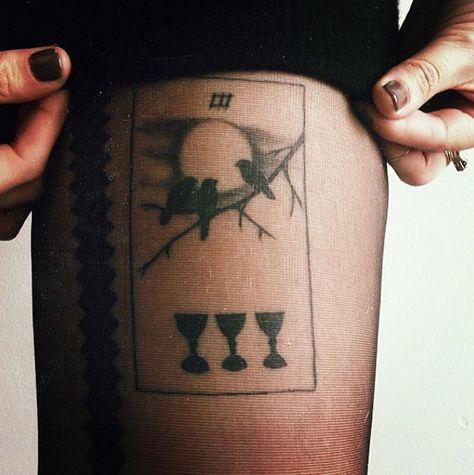 #threeofcups #thewildunknowntattoo 10 Of Cups Tattoo, 2 Of Cups Tarot Tattoo, 3 Of Cups Tarot Tattoo, Cups Tarot Tattoo, Unknown Tattoo, Three Of Cups Tarot Card, Three Of Cups Tarot, Tattoo Karma, Pagan Tattoos