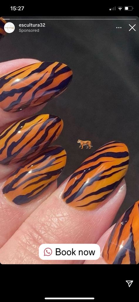 Bengals Nails, Auburn Nails, Tiger Print Nails, Tiger Stripe Nails, Tiger Nail Art, Tiger Nails, Stripped Nails, Striped Nails, Tiger Stripes