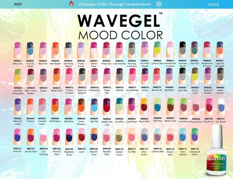 Wavegel / Wave Gel mood color gel nail polish chart Mood Nail Polish Gel, Mood Changing Nail Polish, Mood Changing Nails, Mood Nails, Mood Nail Polish, Shellac Nail Polish, Wave Nails, Gel Nail Polish Colors, Gel Colors