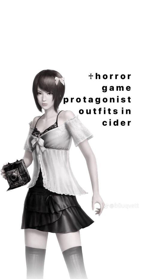 Indie Horror Game Outfits, Horror Girl Protagonist Outfit, Horror Game Outfit, Horror Protagonist Outfit, Horror Game Protagonist Outfit, Protagonist Aesthetic, Game Protagonist, Fatal Frame, Horror Video Games