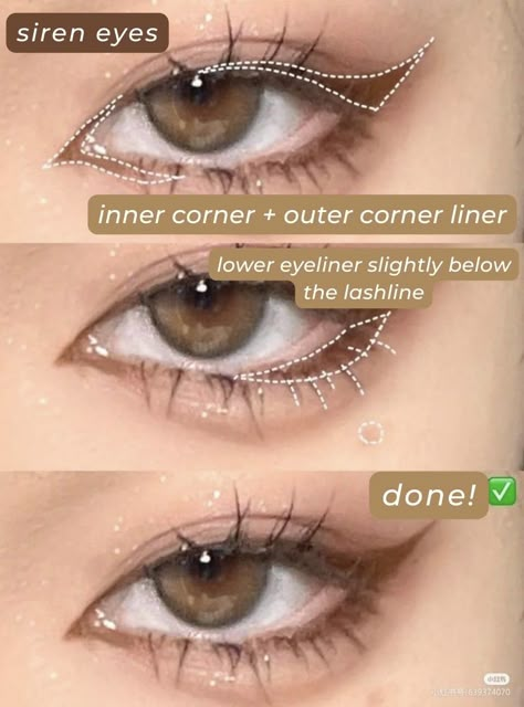 dark douyin makeup, edgy makeup look, douyin eyeliner Eye Makeup With No Lashes, Eye Makeup For Double Lid Eyes, Spicy Douyin Makeup, Make Up For Double Lid Eyes, American Douyin Makeup, Makeup For Double Eyelid, Double Lid Eyeliner, Eyeliner For Downturned Hooded Eyes, Douyin Eyeliner