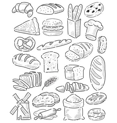 Bread Vector, Food Doodles, Creativity Ideas, Food Sketch, Watercolor Journal, Little Doodles, Bullet Journal Doodles, Food Drawing, Journal Doodles