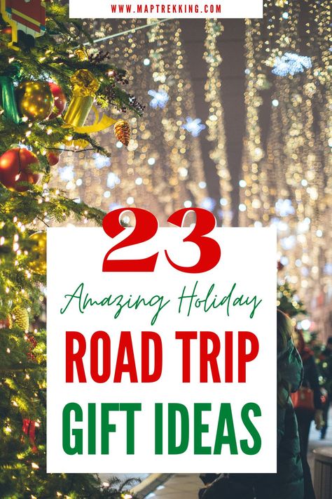 Christmas Road Trip Ideas, Road Trip Essentials For Adults, Trip Gift Ideas, Road Trip Gifts, Holiday Road Trip, Trip Hacks, Trip Games, Happy Holiday Gifts, Road Trip Packing List