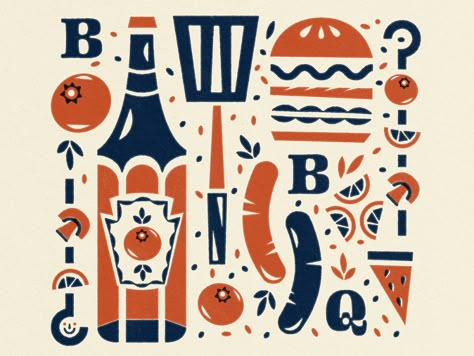 Bbq Illustration, Summer Graphics, Kitchen Illustration, Swiss Style, Mid Century Illustration, Illustration Styles, Event Poster Design, Project Inspiration, 4th July