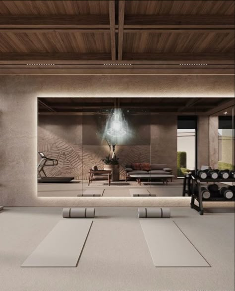 Modern Yoga Studio, Modern Home Gym, Yoga Room Design, Dance Studio Design, Home Gym Basement, Boutique Gym, Gym Design Interior, Small Home Gym, Luxury Gym