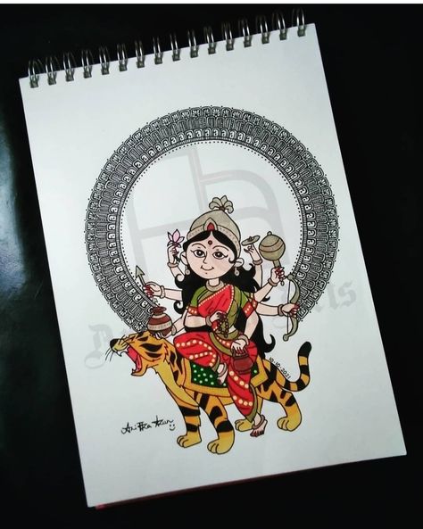 Navadurga(KUSHMANDA)🙏 Kushmanda Devi Drawing, Devi Drawing, Navratri Drawing, Nava Durga, Navratri 2024, God Drawing, Mandala Illustration, Krishna Tattoo, Drawing Mandala