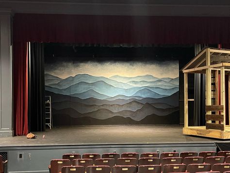 completed backdrop with @jodybojodybo for local theater!! 🌄 Stage Set Design Backdrops, School Theatre, Theatre Backdrops, Stage Set Design, Dark Wall, Stage Set, Set Design, Old School, Theater