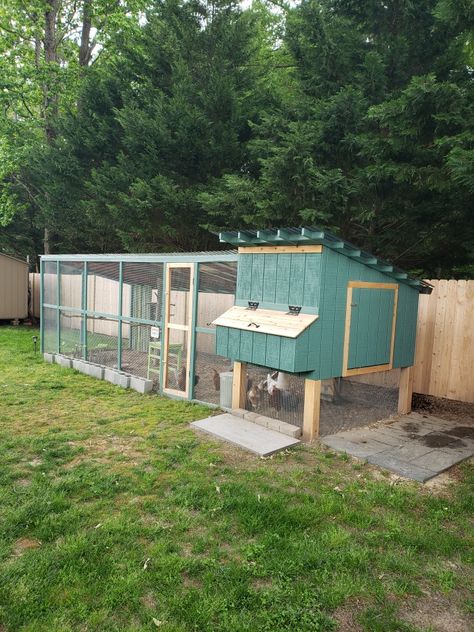 Chicken Coop With Run, Large Chicken Coop, Corrugated Roof, Chicken Coop Run, Chicken Farming, Backyard Chicken Farming, Coop Ideas, Chicken Lady, Rain Barrel