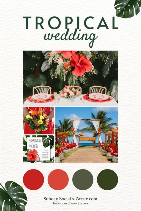 Tropical Wedding Color Palette, Glam Color Palette, Tropical Glam Wedding, Tropical Wedding Theme, Tropical Glam, Destination Wedding Caribbean, Dream Destination Wedding, Floral Save The Dates, Caribbean Wedding