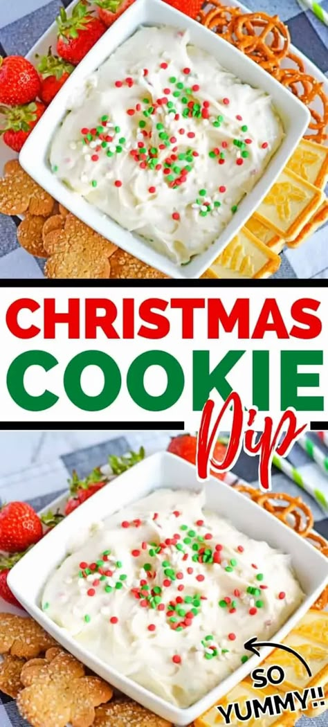 Christmas Cookie Dip is a fun and festive dessert dip made with cream cheese, whipping cream, powdered sugar, vanilla, and sprinkles. Cookie Dip Recipes, Christmas Cookie Dip, Christmas Cookie Dough, Cookie Dip, Dessert Dip Recipes, Christmas Dip, Christmas Appetizer, Dessert Dip, Sweet Dips