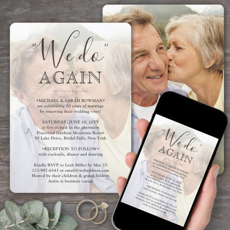 Vow Renewal 2 Photo Overlay We Do Again Wedding Invitation Marriage Date, Anniversary Reception, Rsvp Website, Vow Renewal Invitations, Wedding Wording, Renewal Ceremony, Then And Now Photos, Vow Renewal Ceremony, Wedding Renewal Vows