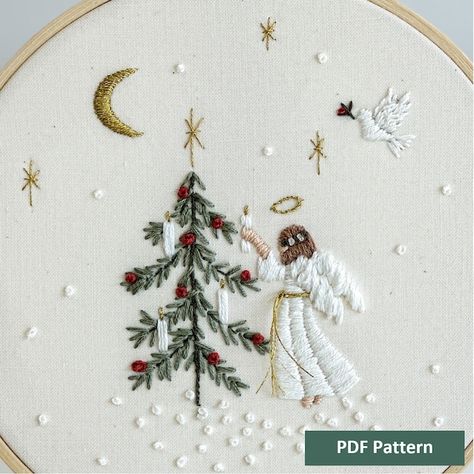 Tree Embroidery Pattern, Embroidery Step By Step, Angel Embroidery, Christmas Tree Embroidery, Instead Of Flowers, Farm Quilt, Tree Embroidery, Christmas Embroidery Patterns, Night Christmas