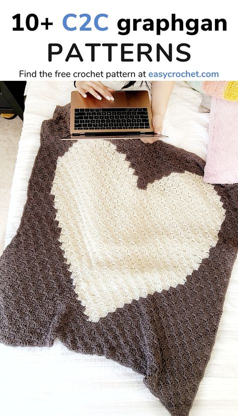 Crochet Borders For Blankets, Heart Blanket Pattern, Crochet Zig Zag, C2c Patterns, Crochet Heart Blanket, Crochet C2c Pattern, C2c Crochet Pattern Free, Zig Zag Crochet, Crochet Chevron