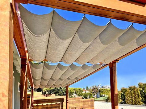 Retractable Shade Canopy Pergola Kit, Custom Made from Redwood Pergola Retractable Shade, Pergola Canopy Diy, Pergola Retractable, Retractable Shade, Steel Pergola, Retractable Pergola, Pergola Ideas, Diy Canopy, Retractable Canopy