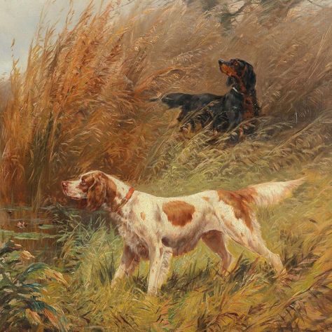 Dog Landscape, English Setters, English Dogs, Hunter Art, Lantern Pendant Lighting, Screen Painting, Vintage Inspired Art, Beautiful Scenes, Pointer Dog