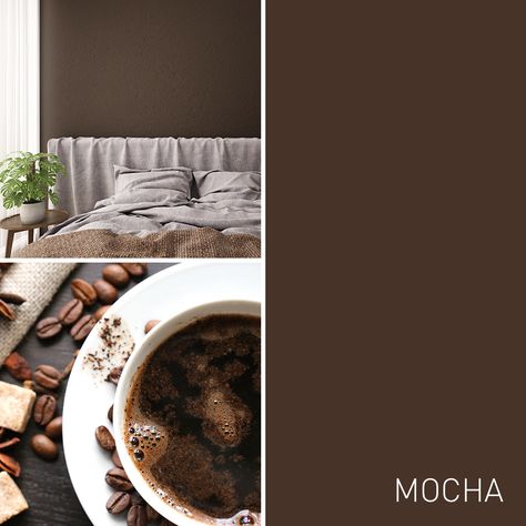 Mocha is a classic neutral color that is perfect for any space. The lighter shade of brown makes a room feel warm and cozy without being too heavy. Mocha ranges from light- to medium-brown and pairs well with a wide range of colors. It’s a remarkably versatile color that suits just about any room in your home. Mocha Brown Color Palette, Mocha Paint Colors, Mocha Kitchen, Warm Bedroom Colors, Dusk Summer, Room Colours, Mocha Mousse, Shingle Colors, Warm Bedroom