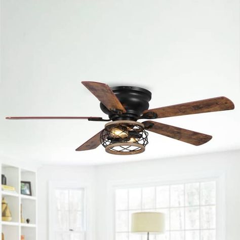 48" 5-Blade Farmhouse Flush Mount Ceiling Fan with Light Kit and Remote - On Sale - Bed Bath & Beyond - 36654548 Decorative Ceiling Fans, Bowl Light, Chandelier Fan, Flush Mount Ceiling Fan, Fan Accessories, Fan With Light, Wood Shades, Ceiling Fan With Remote, Outdoor Ceiling Fans