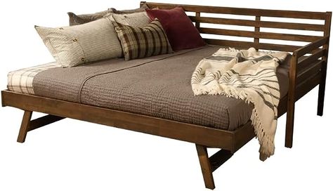 Amazon.com: Kodiak Furniture Boho Wood Daybed with Pop Up Trundle in Walnut Brown Finish : Home & Kitchen King Size Daybed, Daybed With Pop Up Trundle, Pop Up Trundle, Wood Daybed, Boho Furniture, Rustic Bedding, Daybed With Trundle, Inspire Me Home Decor, Twin Size Bedding