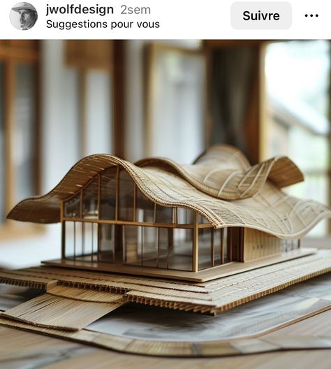 Shell Structure Architecture Model, Wood Architecture Design, Pavillion Design Architecture Projects, Bamboo Houses Architecture, Materials In Architecture, Bamboo And Concrete Architecture, Architecture Wood Model, Boat Inspired Architecture, Architectural Models Making