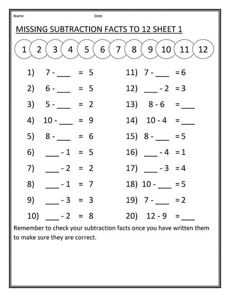 Maths for 7 Year Olds Worksheets Subtraction | Learning Printable Year 7 Maths Worksheets, Year 7 Maths, Math Subtraction Worksheets, Fun Math Worksheets, Missing Addend, First Grade Math Worksheets, Math Subtraction, Math Sheets, Kids Math