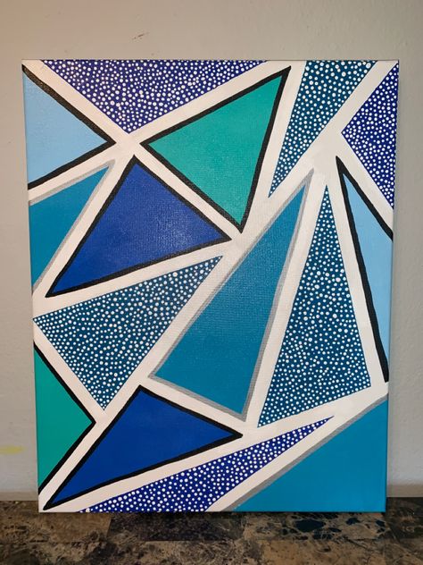 Geometric Wall Pattern Design, Painting With Tape Designs, Tape Painting Ideas, Painting Tape Designs, Dotted Painting, Painters Tape Art, Blue Pallet, Triangle Painting, Triangle Drawing