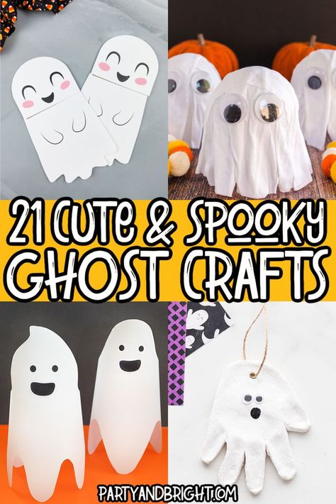 Halloween Crafts For Fall Festival, Ghost Arts And Crafts For Preschool, Hand Print Ghost Craft, Craft Ghosts For Kids, Paper Plate Ghost Crafts For Kids, Googly Eye Crafts Halloween, Class Halloween Party Crafts, Ghost Halloween Crafts For Kids, Halloween Ghost Crafts Preschool