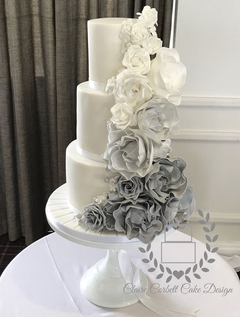 Ombré Wedding Cake, Gray Wedding Cake, Wedding Cake Ombre, Ombre Wedding, Gray Wedding, Grey Ombre, Gray Weddings, Flower Cake, Fall Wedding