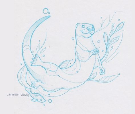 Otter Drawing, Otter Illustration, Mermaid Drawings, Sketchbook Drawings, Swag Art, Cool Sketches, Animal Sketches, Sgraffito, Beautiful Drawings