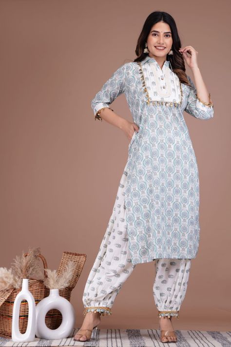 ➡️ Indian fashion

🌷🌷 *Afgani collection* 🌷🌷
*HOT SELLER ❤‍🔥*

Go and ready this beautiful collection of Gorgeous  kurta with paired matching afgan pant made in pure cotton 60*60 super fabric with patti  work on all over kurti
Beautiful patti work with coins las in kurti
Beautiful shirt style kurti with one side pocket
Kurti length 44
Afgan style pant length 39 with beautiful coins las 
Fabric - cotton 60*60 super quality

Size-   38.40.42.44.46

*Price-  +ship*
Code83
Ready to dispatch Shirt Style Kurti, Afghani Pants, Women Kurta Set, Latest Kurti Designs, Beautiful Kurti, Party Wear Kurti, Trending Clothes, Salwar Pants, Style Kurti